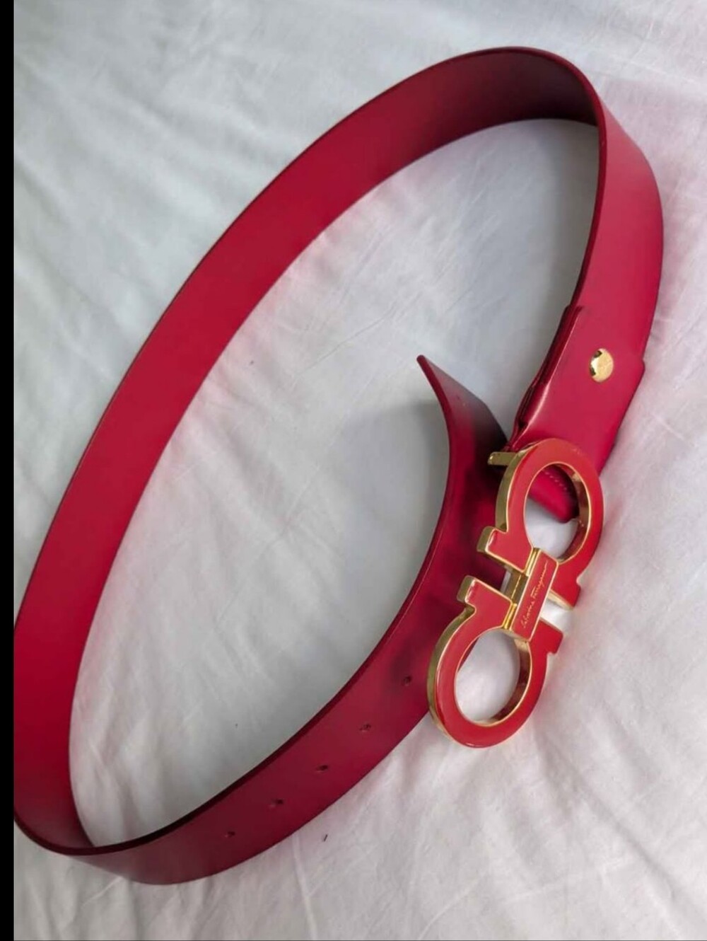 Salvatore Ferragamo Red Leather Belt with Gold Gancini Buckle